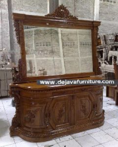 Bufet Cermin Ukir Kayu Jati Jepara Paluna Lengkung