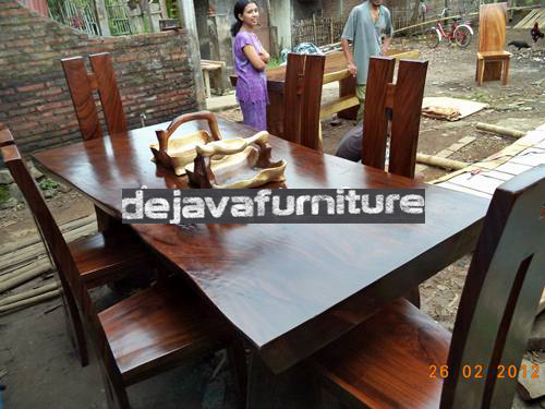 Set Meja Makan Antik Solid Kombinasi 6 Kursi H