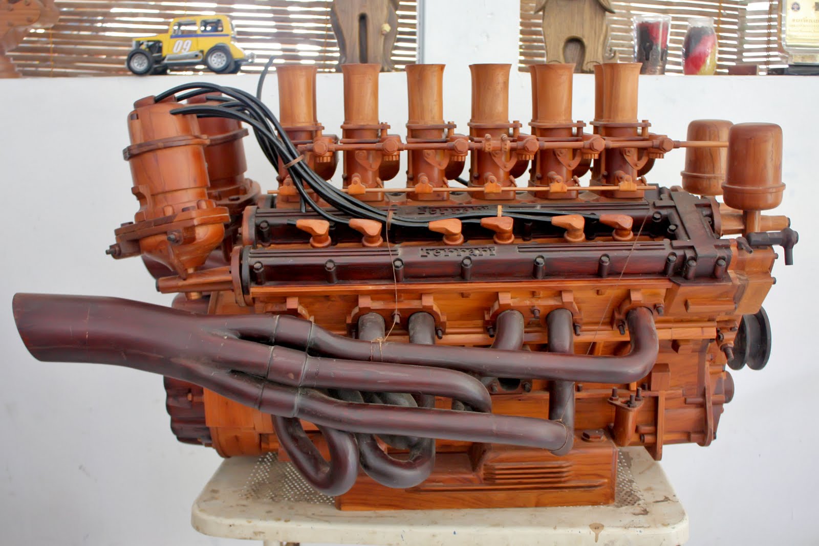 Ferrari Engine GTB 365  teak wood Kayu skala satu banding satu